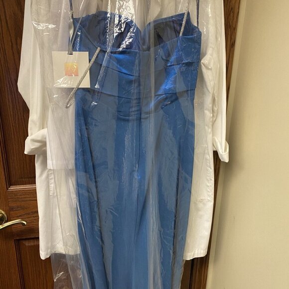 NWT Tarik Ediz 52057 Tulle Prom Dress Blue Size 8 - Picture 6 of 7